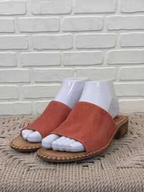 Söfft Rust Leather Slide Sandals Whipstitch Trim Size 6.5